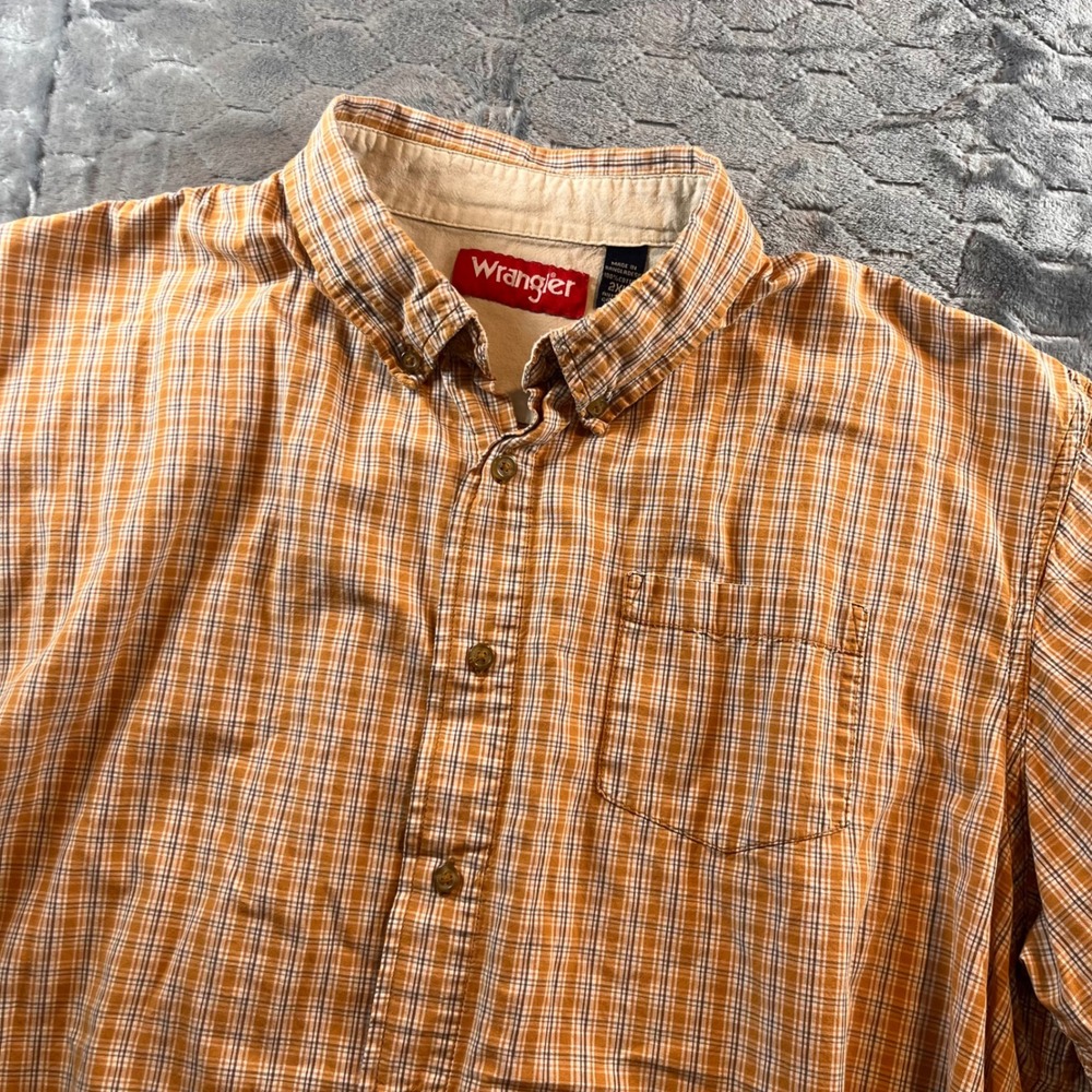 Wrangler Mens Orange Plaid Short Sleeve Button Down Shirt Big Tall 2XL